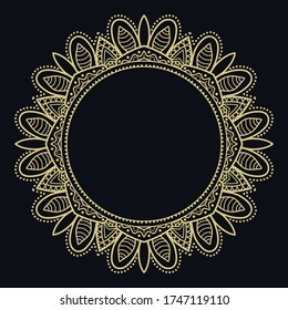Golden doodle floral geometric pattern on a black background. Retro vintage decor frame label set. Vector stylish gold abstract design. Decorative art texture, elegant linear luxury foil fashion