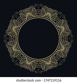 Dorado doodle patrón geométrico floral sobre un fondo negro. Decoración retro vintage con etiqueta de cuadro. Diseño abstracto de oro con estilo vectorial. Textura de arte decorativa, elegante moda lineal de lujo de lámina