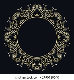 Golden doodle floral geometric pattern on a black background. Retro vintage decor frame label set. Vector stylish gold abstract design. Decorative art texture, elegant linear luxury foil fashion