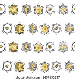 Golden Doodle turtles. Vector seamless pattern.
