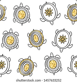 Golden Doodle turtles. Vector seamless pattern.
