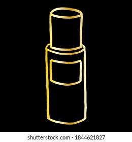 Golden doodle vector perfume or serum booster round bottle. Hand drawn sketch illustration. Linear icon