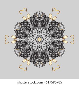 Golden and doodles elements. Vector Merry Christmas Border in colors on gray background.
