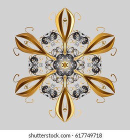 Golden and doodles elements. Vector Merry Christmas Border in colors on gray background.