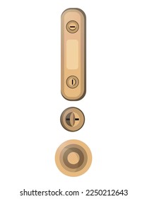 Golden doors handles in realistic style. Modern steel metal handles anf keyhole for furniture. Colorful illustration isolated on white background.