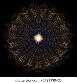 Efecto de brillo de semitono de explosión de punto dorado. Patrón de semitono de lujo con partículas brillantes y confeti brillante en estilo de geometría