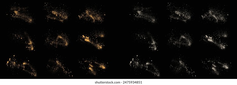 Golden dot effect gold glitter and white color grunge texture vector set