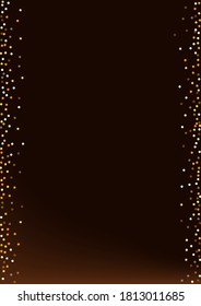 Golden Dot Light Brown Dark Background. Happy Rain Background. Yellow Polka Art Invitation. Shine Anniversary Banner.