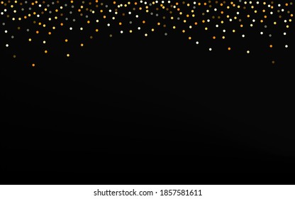 Golden Dot Modern Black Background. Abstract Sparkle Card. Gold Shine Christmas Background. Round Bright Texture.