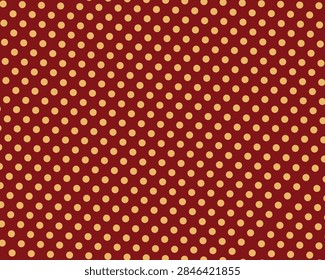 Golden Dot Pattern on Deep Red Background with Diagonal Repeating Circular Texture Vector Illustration