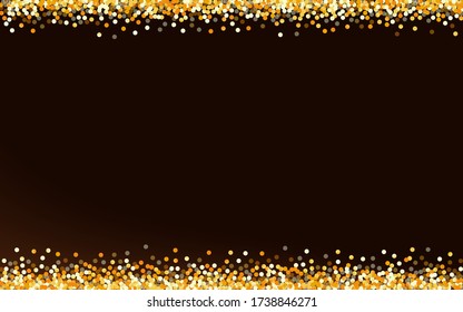 Golden Dot Transparent Brown Dark Background. Isolated Shine Background. Gold Circle Anniversary Invitation. Glow Modern Wallpaper.