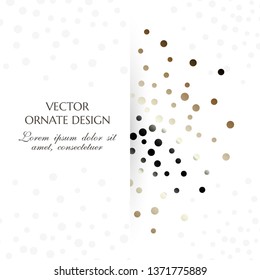 Golden dots design. Square banner with decorative elements on the white background. Vector illustration for event invitation, ceremony card or celebration banner.
