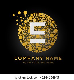 Golden Dots E letter logo design. E white color logo with black background.