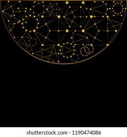 Golden dots golden lines on black background vector