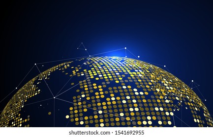 The Golden Dots Make Up The World, Symbolizing The Thriving World Economy, Vector Illustration