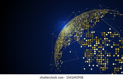 The Golden Dots Make Up The World, Symbolizing The Thriving World Economy, Vector Illustration