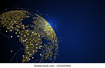 The Golden Dots Make Up The World, Symbolizing The Thriving World Economy, Vector Illustration