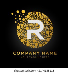 Golden Dots R letter logo design. R white color logo with black background.