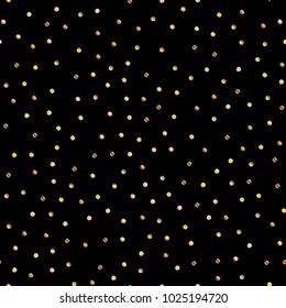 Golden dots seamless pattern on black unique background.