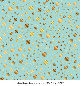 Golden dots seamless pattern on blue extraordinary background.