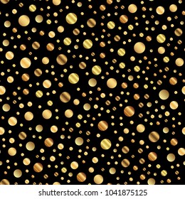 Golden dots seamless pattern on black amazing background.