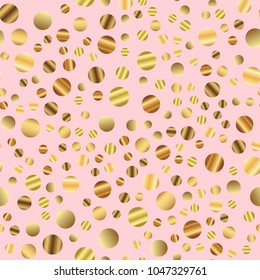 Golden dots seamless pattern on pink glamorous background.