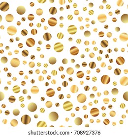 Golden dots seamless pattern on white curious background.