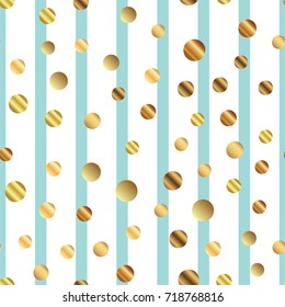 Golden dots seamless pattern on blue striped good-looking background.
