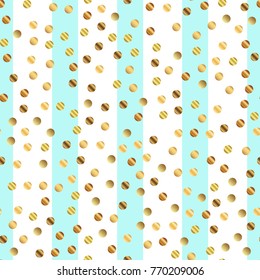 Golden dots seamless pattern on blue striped wonderful background.