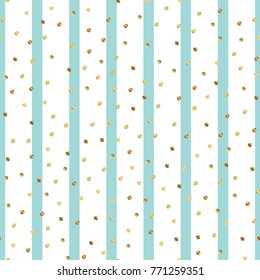 Golden dots seamless pattern on blue striped lovely background.