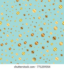 Golden dots seamless pattern on blue incredible background.