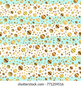 Golden dots seamless pattern on blue striped excellent background.