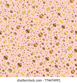 Golden dots seamless pattern on pink bewitching background.