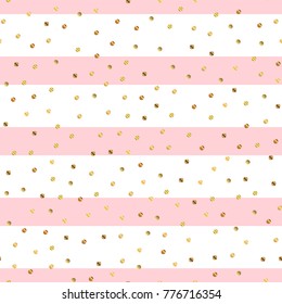 Golden dots seamless pattern on pink striped appealing background.