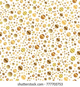 Golden dots seamless pattern on white brilliant background.