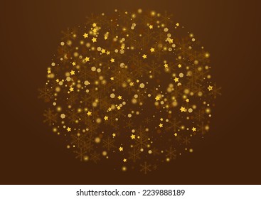 Golden Dots Vector Brown Background. Yellow Minimal Snowstorm Postcard. Glitter Snowfall Card. Glow Snowflake Backdrop.
