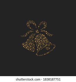 Golden Dotted Bell On A Black Background, Christmas Symbol. Vector Illustration.