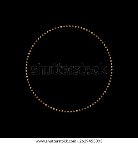Golden dotted frame isolated on black background. Elegant award emblem with shiny gold outline. Luxury vector design element for certificate, label, logo or achievement symbol.
