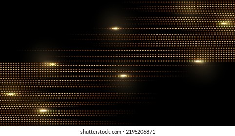 Golden dotted lines with glowing lights abstract tech background. Vector design