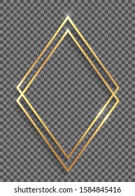 Golden double rhombus frame with shadows and highlights isolated on a transparent background.