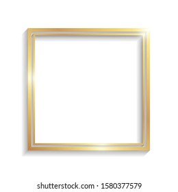 Golden double square frame with shadows and highlights isolated on a white background.
