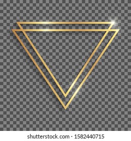 Golden double triangle frame with shadows and highlights isolated on a transparent background.