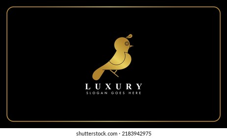 Golden dove bird vector logo design template, Creative gold dove bird monogram icon, Dove bird illustration art, Isolated on black background