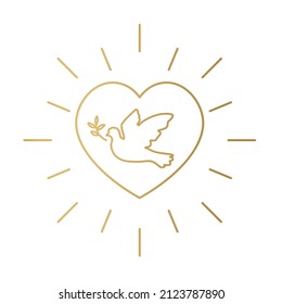 golden dove in heart, baptismal, christening symbol, God bless you, element for greeting card- vector illustration