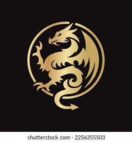 golden dragon circle symbol template. Vector illustration of asian fantastic beast