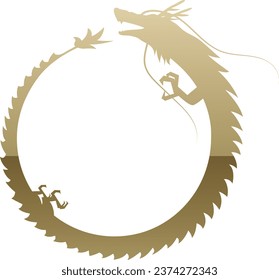 golden dragon circular frame. golden dragon silhouette. New Year's card illustration material for the Year of the Dragon.