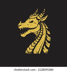golden dragon head vintage style vector illustration