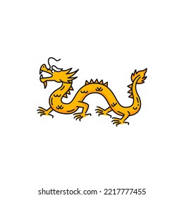 Golden Dragon Hong Kong Traditional Symbol Outline Icon. Vector Oriental Culture Legendary Creature Or Mythological Monster. Chinese Mythical Beast