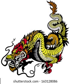 golden dragon illustration isolated on white background 