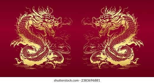 Golden dragon logo for Chinese festival Vector illustration